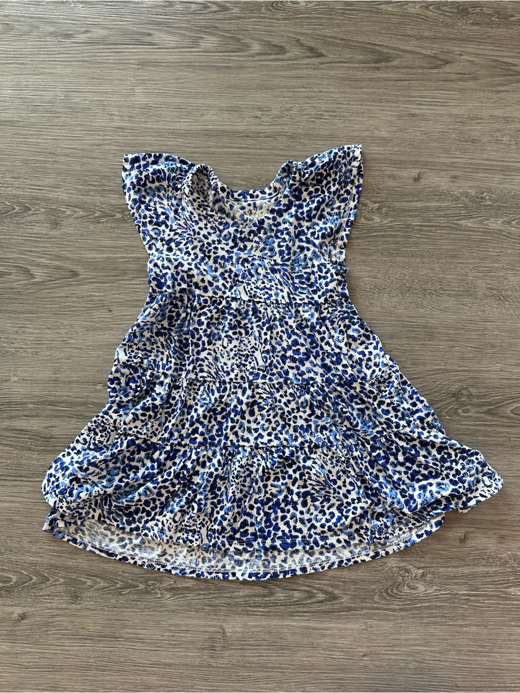 Lilly Pulitzer Blue Leopard Print Girls' Dress Tiered Summer Dress - Xs - Euc